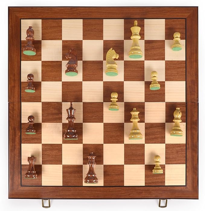 AMEROUS 20'' x 20'' Wooden Chess Set with High Polymer Weighted Chess Pieces / 3.75'' King / 2 Extra Queens/Larger Size Folding Board, Chess Board Game for Adults