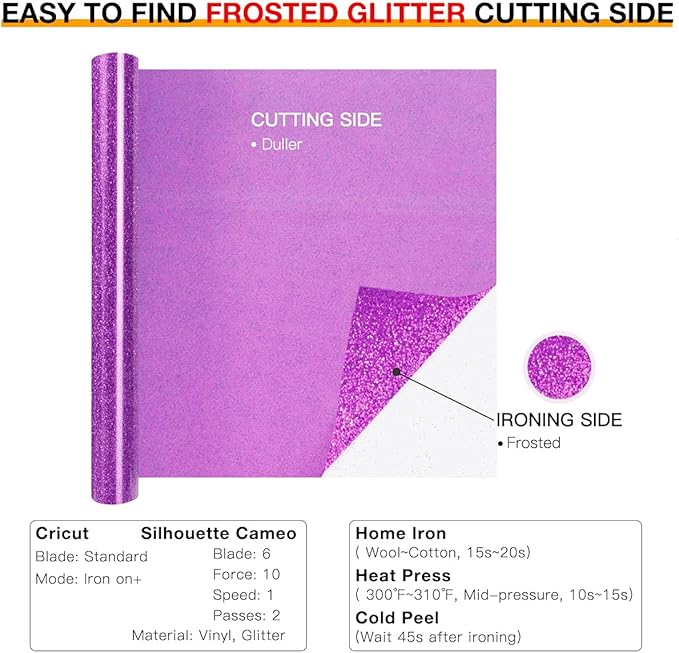 HTVRONT Rose Purple Glitter HTV Vinyl - 10" x 8ft Glitter Heat Transfer Vinyl for T Shirts, Iron on Vinyl for All Cutter Machines - Easy to Cut & Weed (Rose Purple Glitter)