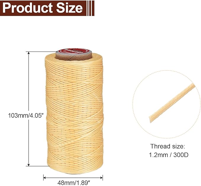 uxcell Flat Leather Sewing Waxed Thread, 140m / 153 Yards Polyester Wax String, 300D Wax Stitching Cord for Leather Crafts, Bookbinding, Bracelets Braided, Yellow Brown