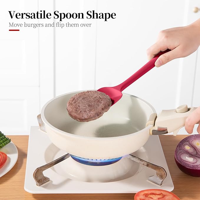 Silicone Flat Spoon Spatulas, Luxiwise 600ºF Heat Resistant Kitchen Baking Scraper Cooking Spoonula Non-Stick Dishwasher Safe for Seamless Mixing Folding Scraping Serving (Set of 2, Muticolor-1)