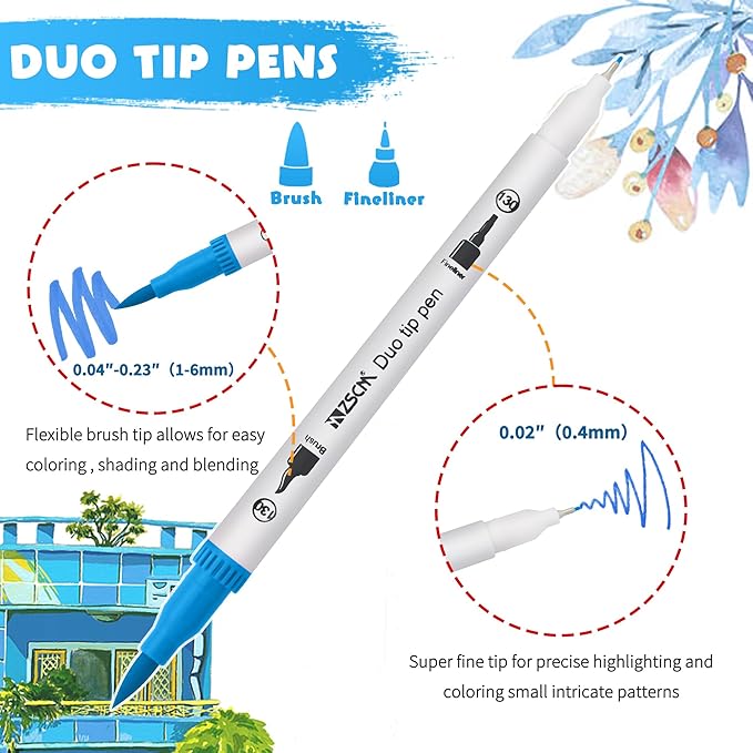 ZSCM 100 Colors Duo Tip Brush Markers Art Pen Set, Artist Fine and Brush Tip Colored Pens, for Adult Coloring Books Christmas Cards Drawing, Note taking Lettering Calligraphy Journaling