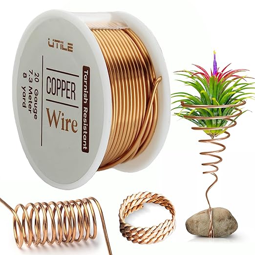 UTILE 18 20 22 24 Gauge 90 ft 99.9% Pure Soft Copper Wire for Electroculture Gardening, Jewelry Making, Crafting Wire Bendable, Plant Wire (Copper 20)