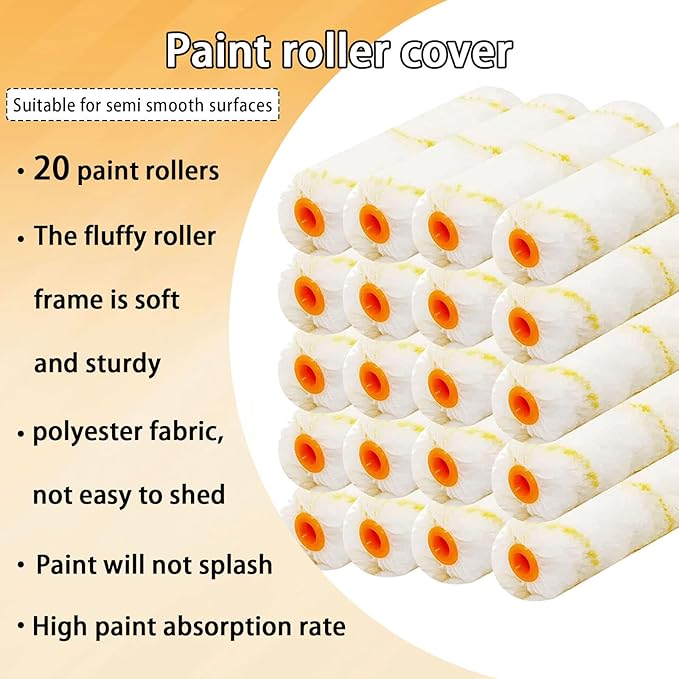 20 Pieces Paint Roller Cover, 6 inch Microfiber Roller Covers, Washable Covers for Roller Frame, House Painting Supplies, Naps for Paint Roller Brush for Painting Walls Ceilings
