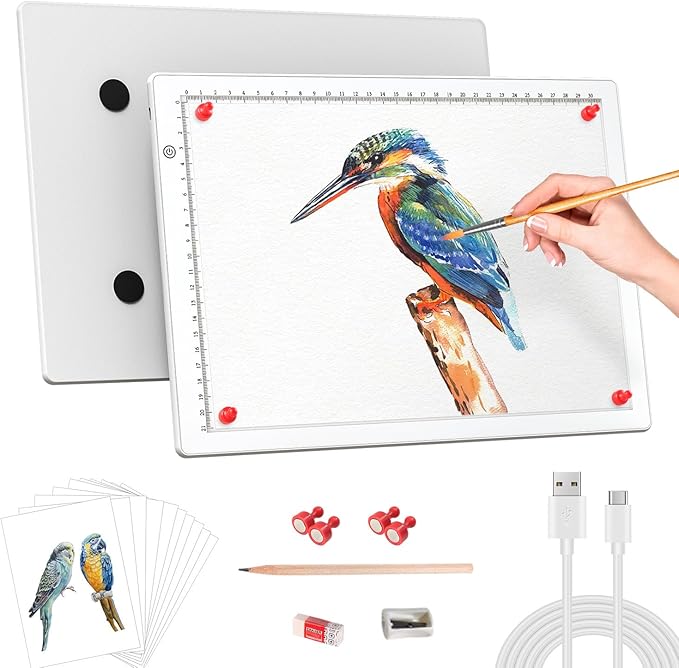 Zocelight A4 Light Box for tracing,Ultra-Thin Magnetic led Light pad for Diamond Painting,3 Level dimming Copy Board for Drawing,Sketching,Tattoo,Light Board for Artists,X-ray Viewing,Weeding Vinyl