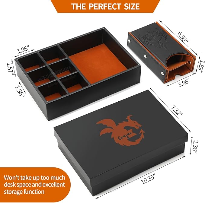 3 in 1 Dice Tray and Tower with Storage, Portable Dice Box for DND, D&D, MTG - Brown