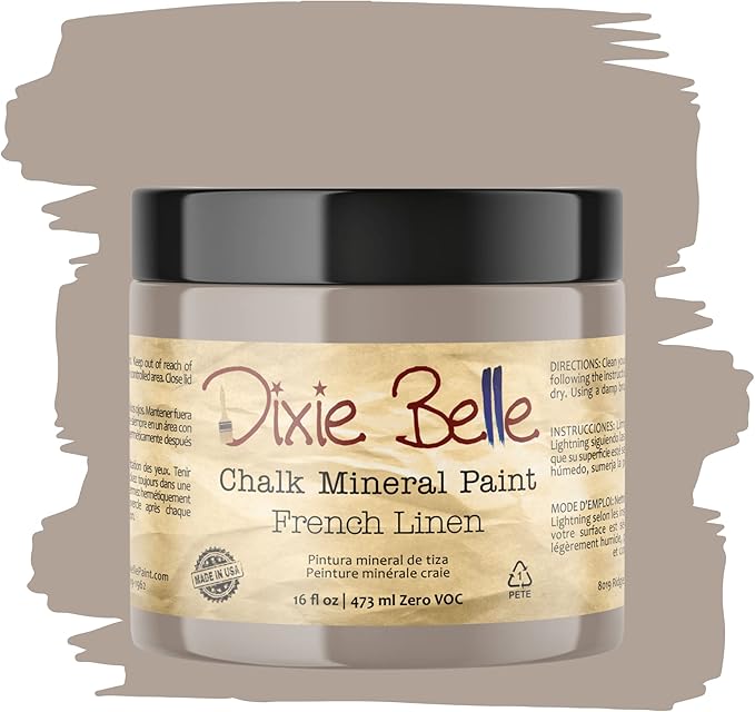 Dixie Belle Paint Company Chalk Finish Furniture Paint - French Linen (16oz) - Matte Light Taupe Chic Chalk Mineral DIY Furniture Paint