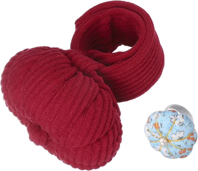 HARFINGTON Wrist Pin Cushions, Sewing Needle Pin Cushion Adjustable Strap with Elastic Strap Finger Ring Pincushions Fit All Wrist Sizes for Sewing Quilting Needlework DIY Crafts, Red/Blue