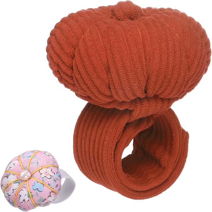 HARFINGTON Wrist Pin Cushions, Sewing Needle Pin Cushion Adjustable Strap with Elastic Strap Finger Ring Pincushions Fit All Wrist Sizes for Sewing Quilting Needlework DIY Crafts, Maroon/Pink