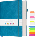 College Ruled Notebook, Large B5 Lined Journal Notebook, 314 Numbered Pages Work Notebook with Index Stickers, 100gsm Thick Paper, Hardcover Vegan Leather Journal for Women Men School Office, Blue