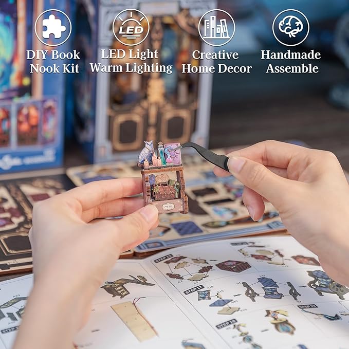 CUTEBEE Book Nook Kit - DIY Miniature House Dollhouse Kit for Adults and Teens, Booknook Tiny House Bookshelf Decor 3D Wooden Puzzle, Gifts for Family Friends (Soul Travel Agency)