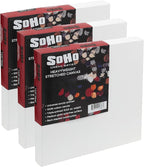 SoHo Urban Artist, 12x12 Heavyweight Stretched Cotton Canvas for Painting - 1.5" Deep- 3 Pack, Triple Primed, 100% Cotton Canvas, Archival, Universal Primed for Oil, Acrylic, Alkyd, Mixed Media