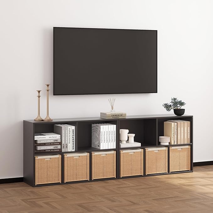 Wooden 5 Cube Storage Organizer with Closed Back Panel, Black Cube Shelf Heavy Duty Cubby Storage Organizer with Compartments for Living, Display Shelf