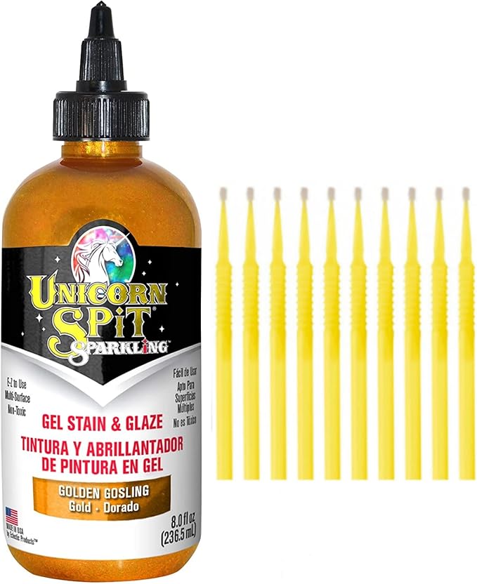 Unicorn SPiT Gel Stain and Glaze in One - Sparkle Golden Gosling 8 oz. Bottle Detail Sticks