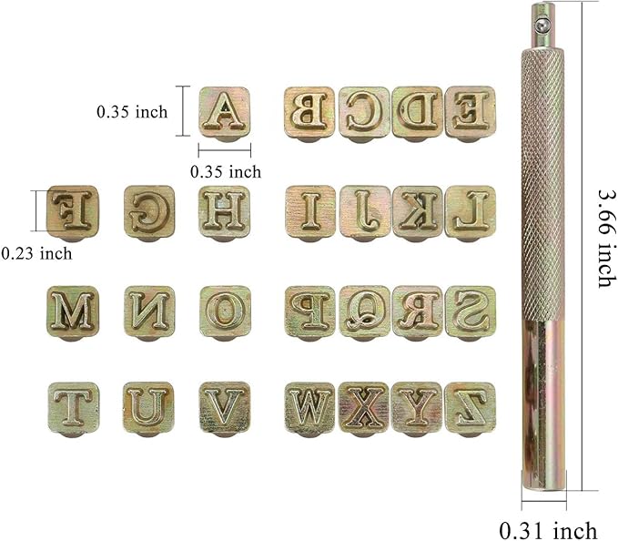 Yoption 27 Pieces Leathercarft Stamping Tool Set, 26 Letters Alphabet Stamps Steel Punch Tool 6mm+1 Stamping Handle for Leather Craft