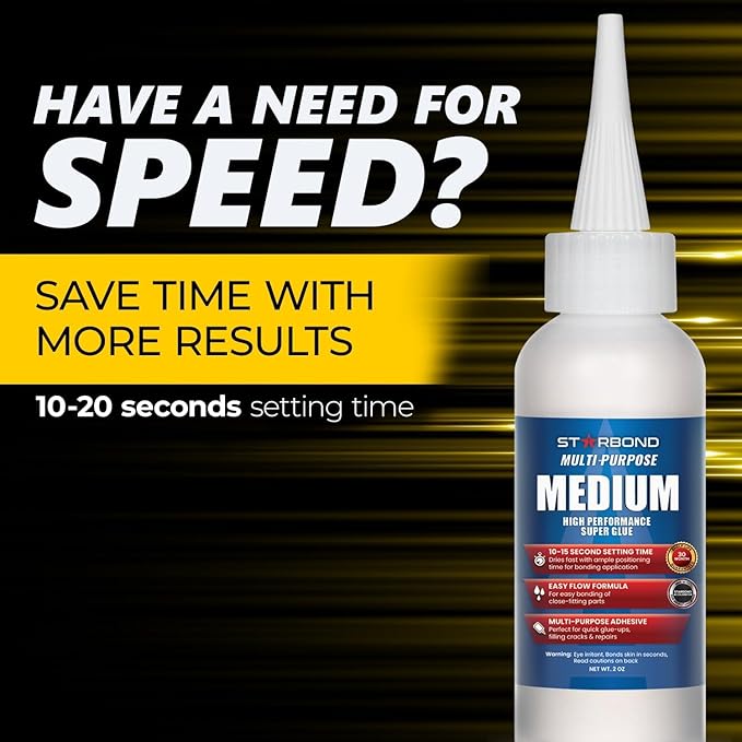 Starbond Medium Super Glue Pro Kit (2 oz) – Strong, Fast-Bonding CA Glue (Cyanoacrylate Adhesive) – with Clog-Resistant Cap, Microtips & Extra Nozzle for Quick Fixes, Woodworking, Hobby Models