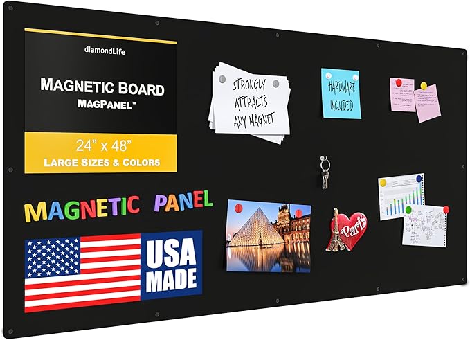 Diamond Life Magnetic Board - Memo & Vision Board for Home, Office, and Classroom - Magnet Board for Kids - Pre-drilled Mounting Screws Included (Black 24"x48")