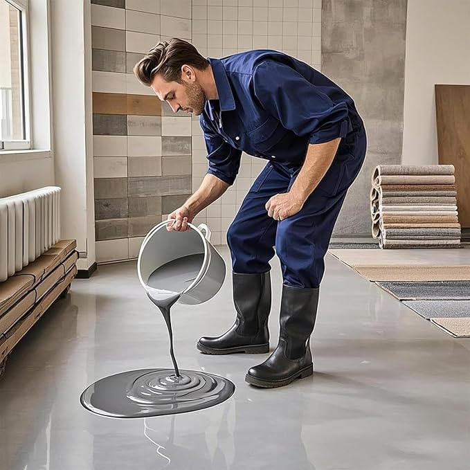 Epoxy Floor Paint, Epoxy Colored Sand Floor Paint, High-Gloss Marble Effect Self-Leveling Coating, Waterproof, Non-Slip, Ultra-Durable for Garage, Basement, Wood Floors (White Heather Gray,4.4 lb)