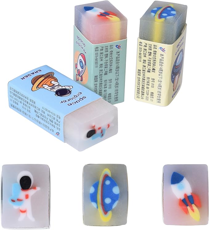 18Pcs Cute Outer Space Themed Erasers for Kids Bulk, Kawaii Fun Pencil Jelly Erasers for School Classroom Supplies Prize Gifts Party Favors