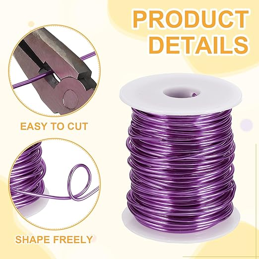 uxcell 12 Gauge / 2mm Anodized Aluminum Wire for Jewelry Craft Making, 102 Feet Bendable Flexible Wire for DIY Home Decor Gardening Sculpture, Purple