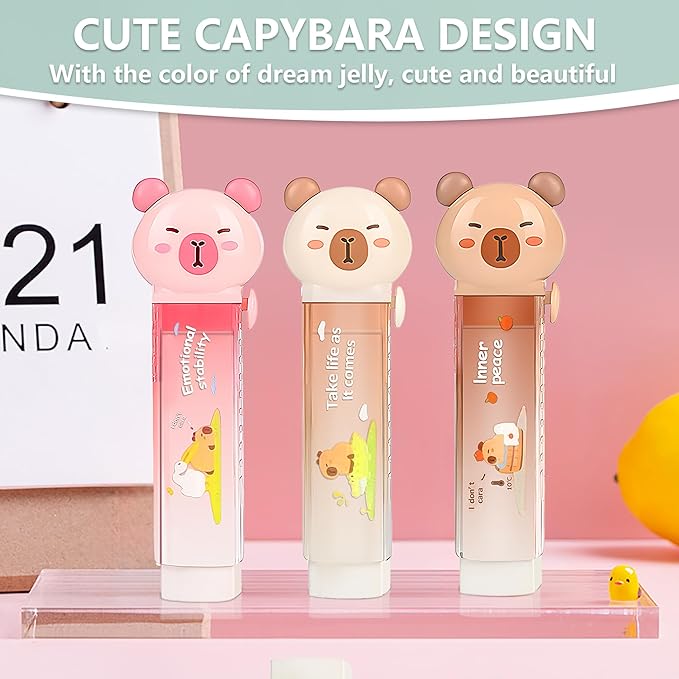 3Pcs Retractable Pencil Erasers, Cute Erasers,Kawaii Capybara Eraser,Suitable for School Home Office Supplies
