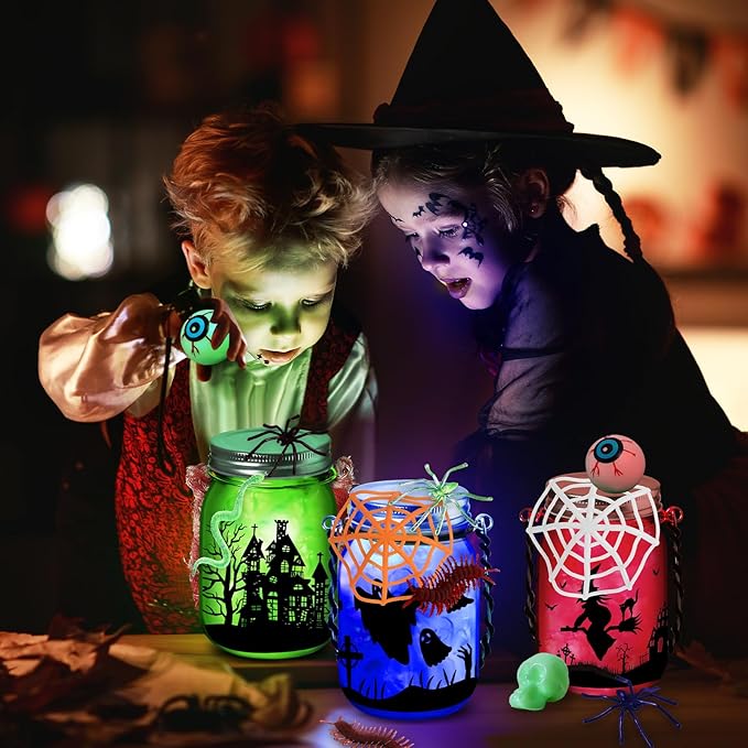 Halloween Crafts Activities For Kids Ages 4-12,8 Pack Glass Mason Jar for School Halloween Art Activities,Halloweens Craft Supplies,DIY Lantern Jar for Gifts Halloween Party Favors,Classroom Prizes