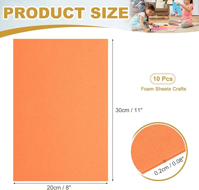 uxcell 10 Pcs Orange EVA A4 Foam Sheets Crafts, 12 x 8 Inch Foam Paper for DIY Crafts Project Classroom Scrapbook Art Cards Home Office Decoration (2mm Thick)