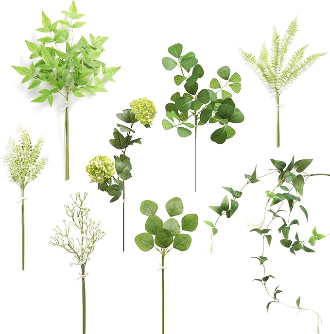 Serra Flora Artificial Greenery Stems Box Set,(Pack of 37pcs) with 8 Kinds of Faux Pink Green Filler for DIY Bridal Bouquets Wedding Floral Arrangement Table Centerpieces
