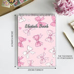 Deokke Sketchbook Top Spiral Bound Sketch Pad, 9 x 12 inch,100GSM Thick Paper,50 Sheets 100 Pages,Art Sketch Book Aesthetic Cute Drawing Writing Paper for Girls Women-Pink Bowknot