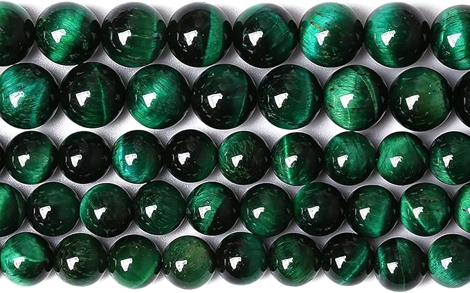 48PCS 8mm Top AAA Green Tiger Eye Beads Natural Stone Round Loose Beads for Jewelry Making DIY Bracelet,Necklace, Earrings 15" Inch