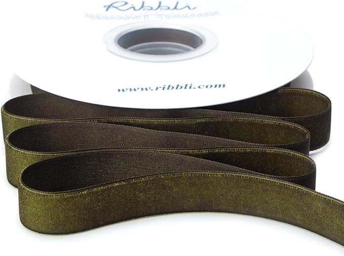Ribbli Polyester Moss Green Velvet Ribbon,5/8 Inches Continuous10-Yard Spool,Christmas Ribbon for Gift Wrapping,Floral Bouquets, Home Decor
