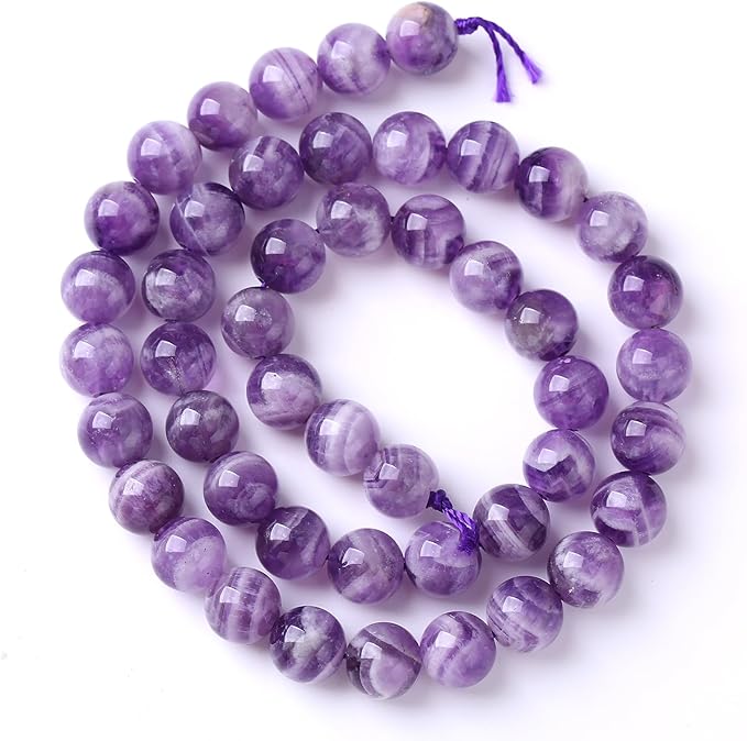 72PCS 10mm Natural Purple Dream Lace Amethysts Beads Crystal Round Loose Beads for Jewelry Making DIY Bracelet Necklace 32" 2 Strand