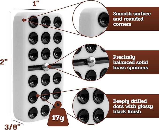 Alex Cramer Double 9 Dominoes Set for Adults with Spinners. Domino Set in Black Walnut Case. Holds 55-Piece Set of Dominoes (Dominos Set)