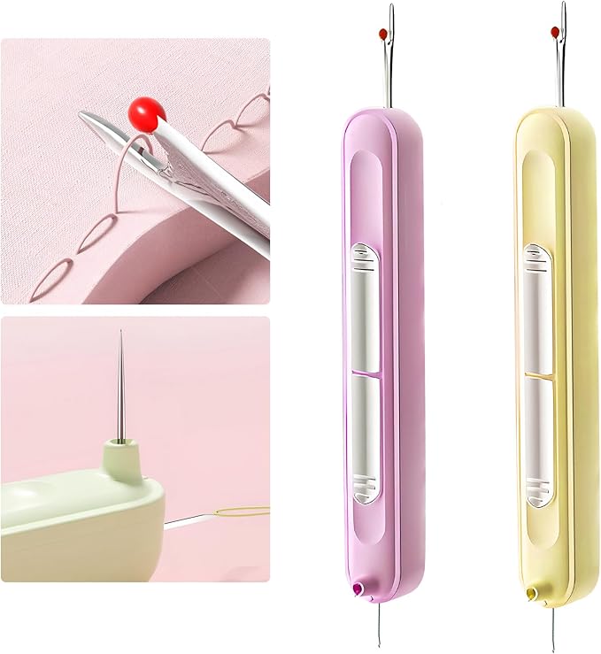 Upgraded 2 in 1 Automatic Needle Threaders Seam Ripper,Quilting Supplies Sewing Kit,Quick Sewing Machine Loop Needle Threaders (2PCS-Yellow,Purple)