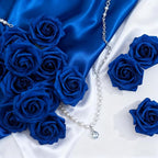 Artificial Flowers Foam Fake Roses 25pcs Royal Blue Roses with Stems for Home Decor DIY Wedding Bouquets Party Bridal Shower Centerpieces Faux Flower Arrangements Tables