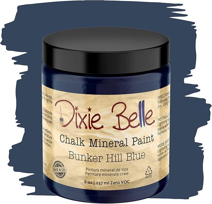 Dixie Belle Paint Company Chalk Finish Furniture Paint - Bunker Hill (8oz) - Matte Indigo Blue Chic Chalk Mineral DIY Furniture Paint