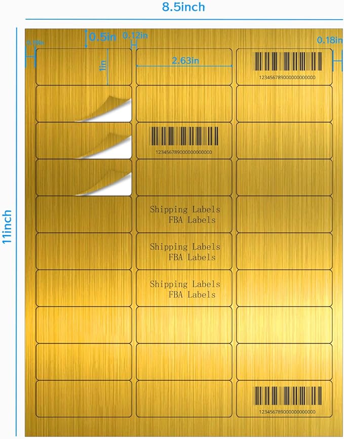 1" x 2-5/8" Address Labels- Gold Shipping Labels Stickers/Mailing Labe Stickers for Laser/Inkjet Printer, Matte- Permanent Adhesive Sticker