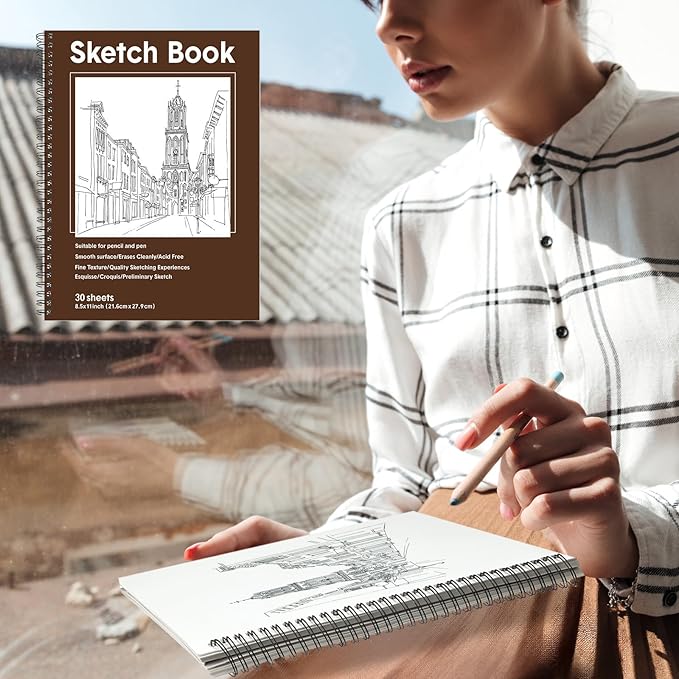 Qilery 24 Pcs 8.5 x 11'' Sketch Book Pads Bulk 30 Sheets Each Spiral Sketchbook 100 GSM Drawing Paper Acid Free Art Sketch Book Pack for Painting Sketching