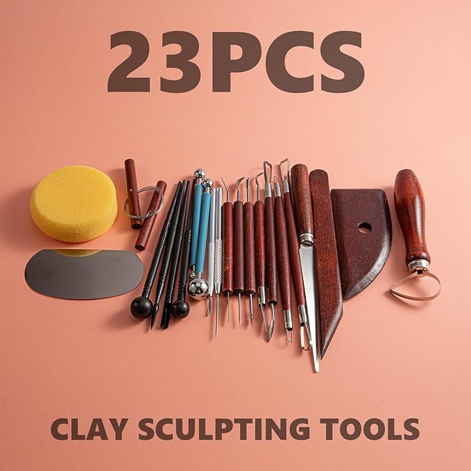 23PCS Clay Tools Sculpting, Ceramic & Pottery Modeling Tool, Ceramics Tools Set, Polymer Tools Kit, Air Dry Clay Tools for Carving, Molding, Pottery Wheel, Crafting Supplies, Pros, Beginners, Adults