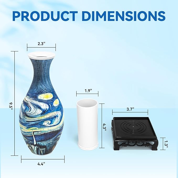 3D Puzzles Vase for Adults, Crafts for Adults, 160 Pieces Plastic DIY Unique Flower Vase with LED Light House Warming Gift Birthday Gifts for Flower Arrangements and Home Decor (Blue)