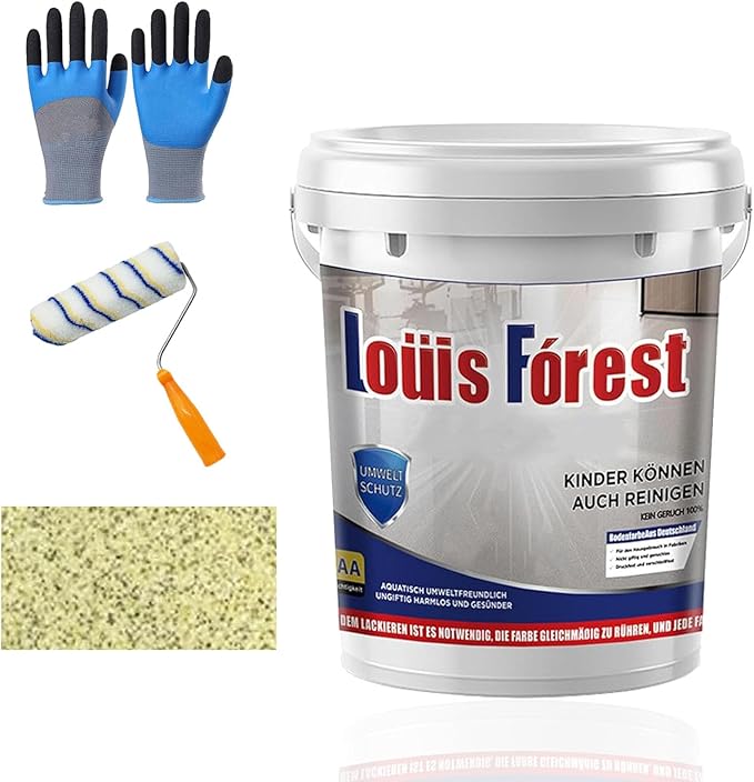 Louis Forest Epoxy Floor Paint, High-Gloss Marble Effect Coating, Epoxy Colored Sand Floor Paint, Wear-Resistant and Non-Slip for Indoor Outdoor (1KG-Lemon yellow)