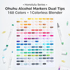Ohuhu Alcohol Markers Brush Tip - 168-color Art Marker Set Double Tipped Alcohol-based Markers for Artist Adults Coloring Illustration- Brush & Chisel - Honolulu - Refillable Ink