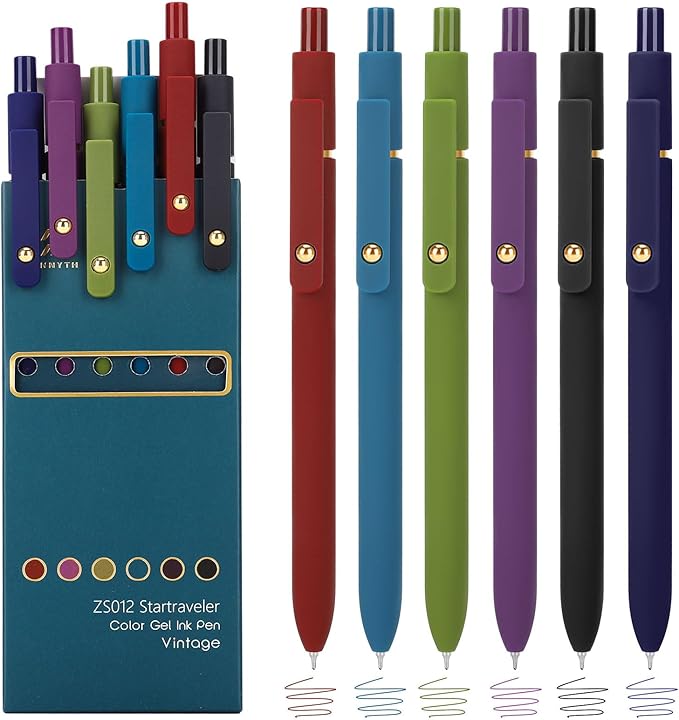 Ddaowanx Colorful Gel Pens, 0.5mm Fine Point Retractable,Multi Colored Pens for Journaling and Sketching,School Supplies,Stuffers for Teens, Gifts for Women (6Pcs-Vintage Colors)