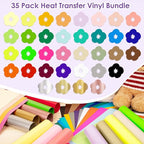VINYL FROG Heat Transfer Vinyl Bundle 35 Colors HTV Vinyl Sheets 12" x 10" Iron on Vinyl Multicolor Heat Press Vinyl for DIY T-Shirts Fabrics