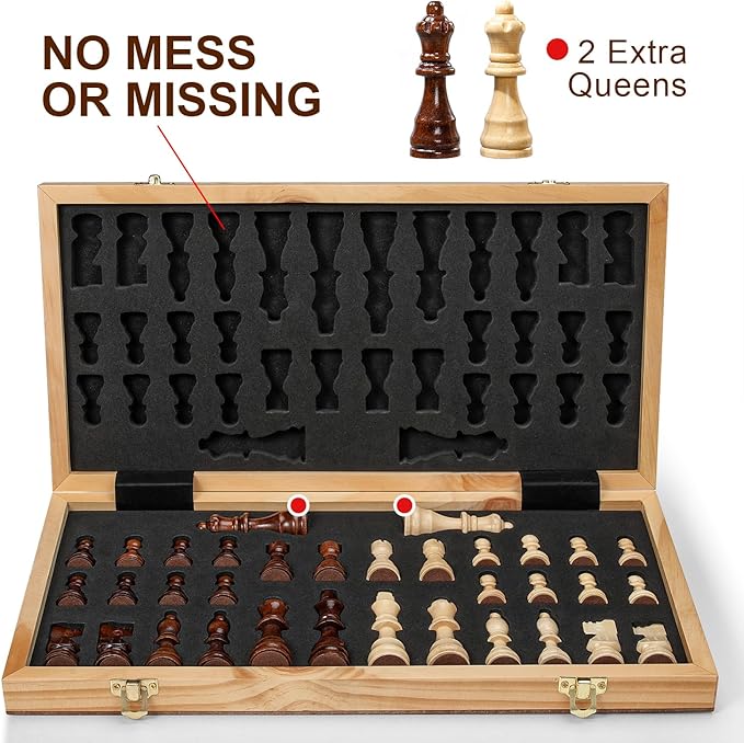 17 Inch Large Chess Set for Adults & Kids, Foldable Wooden Chess Board for Kids, Portable Magnetic Chessboard Game for Adults