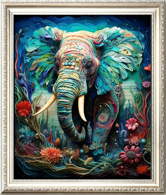 Leczany Cross Stitch Stamped Kit for Adults or Kids - Colorful Elephant | DIY Embroidery Starter Patterns Craft Kit Needlepoint for Beginner | 11CT, 3 Strands | 17.2x21.3 inches
