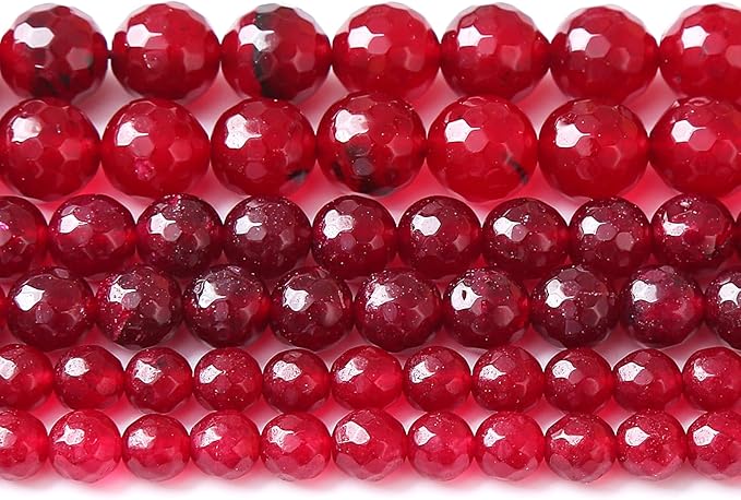 36pcs 10mm Faceted Red Jade Gemstone Beads Natural Stone Round Loose Spacer Beads for Jewelry Making DIY Bracelet Necklace 1 Strand 15inch