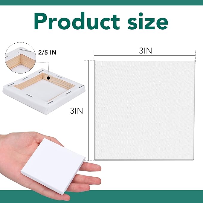 ESRICH Mini Stretched Canvas 16Pack 3x3inch, 2/5Inch Profile Art Primed Canvases for Painting, Cotton Small Professional Stretched Canvas for Kids and Art Supplies.