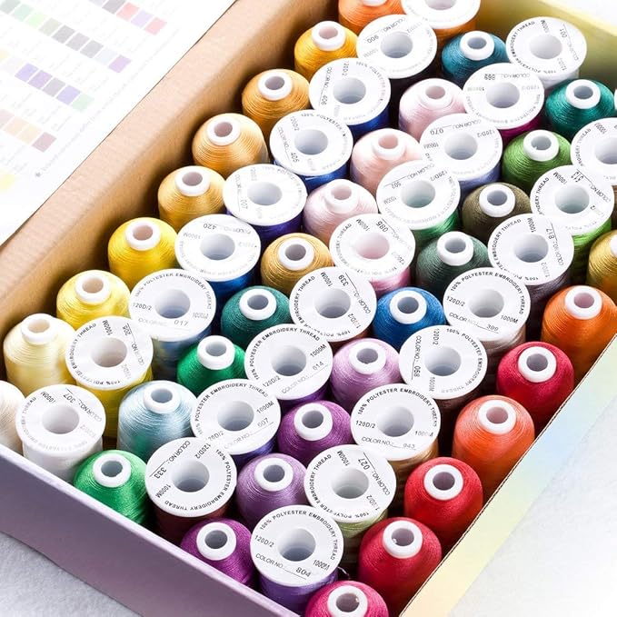 Simthread 63 Colors Polyester Compatible with Brother Embroidery Machine Thread Kit 40 Weight Compatible with Brother Babylock Janome Singer Pfaff Husqvarna Bernina Embroidery Sewing Machines 550Y