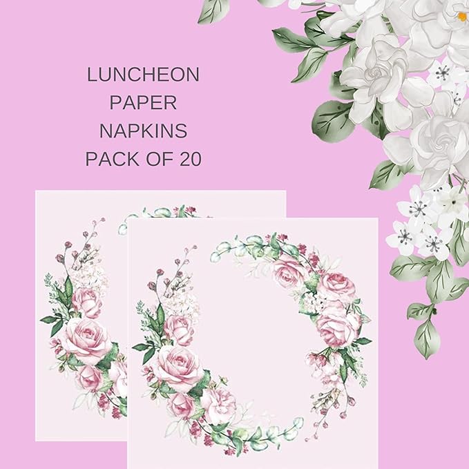 20-ct 13x13 Flowers Paper Luncheon Decoupage Napkins, 3-Ply Servilletas Printed Wedding Roses Cocktail Napkin for Art, Dinner and Party, Disposable Napkins Decor
