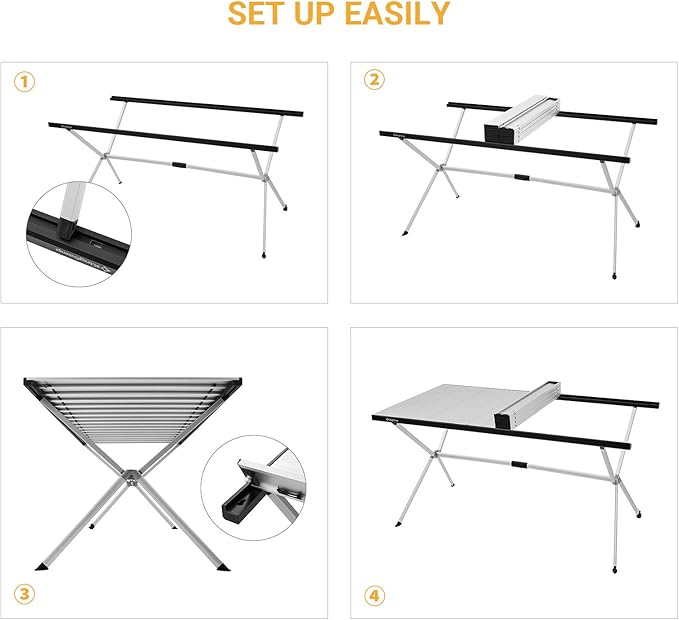 KingCamp Folding Camping Table Aluminum Roll Up Table Oversized Large Camp Table Stable Portable Outdoor Folding Table for Picnic Camping Barbecue Backyard Party,57.4''×31.4''4-6 Person,Support 120lbs